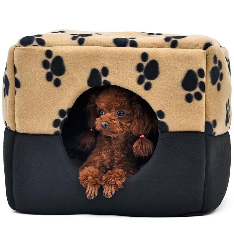 2-weg gebruik hondenhok nest bed met pootafdruk patroon gedrukt