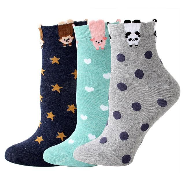 3 paar sokken met dierenprint en stippen