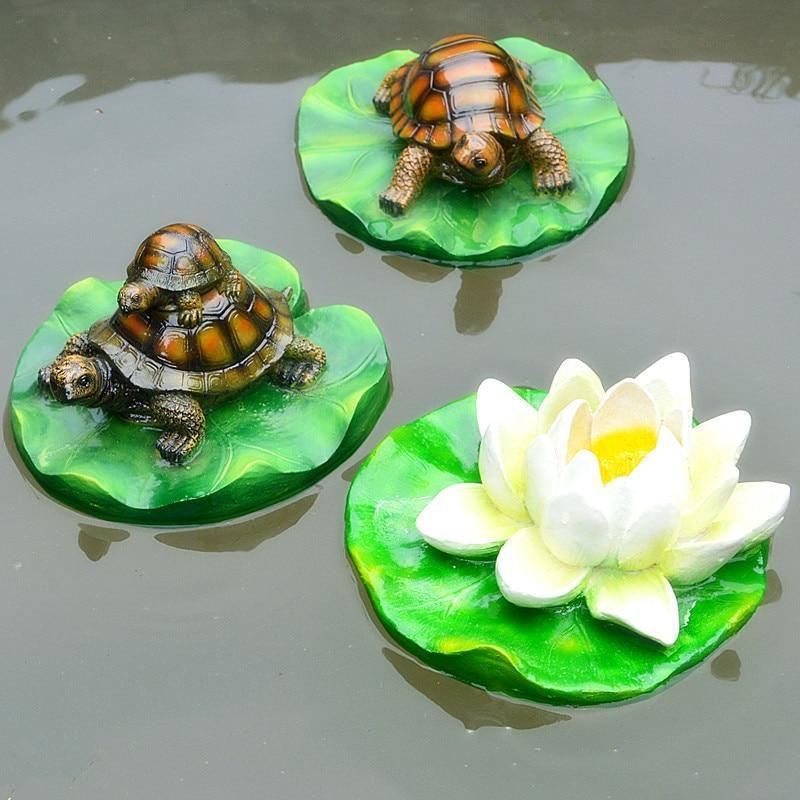 3d drijvende schildpad in lotusblad visvijver decoratie