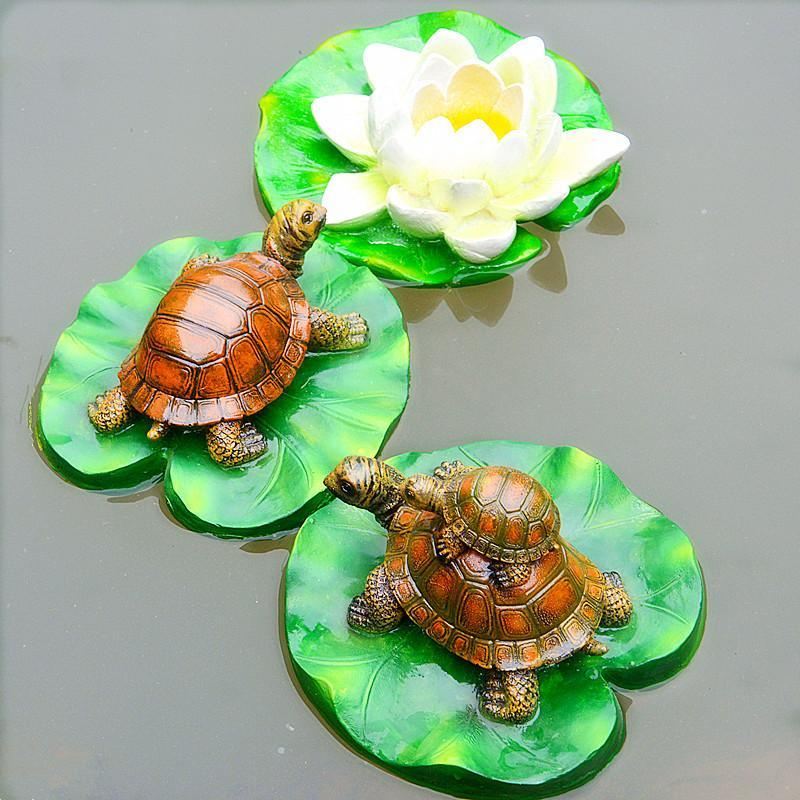 3d drijvende schildpad in lotusblad visvijver decoratie