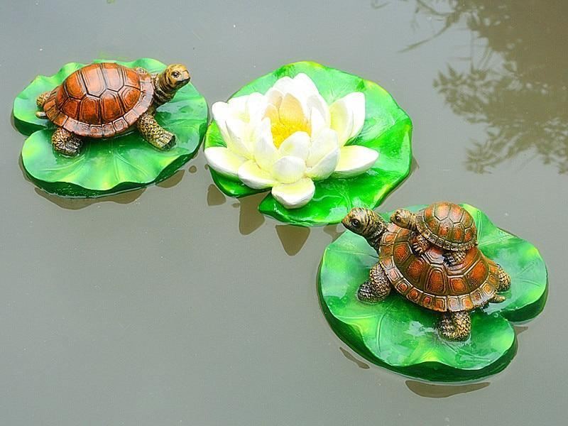 3d drijvende schildpad in lotusblad visvijver decoratie