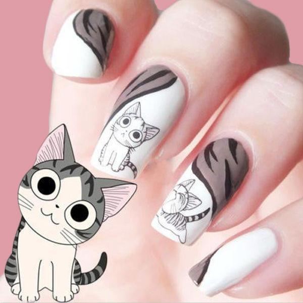 3d zwart grijze kat nail art stickers