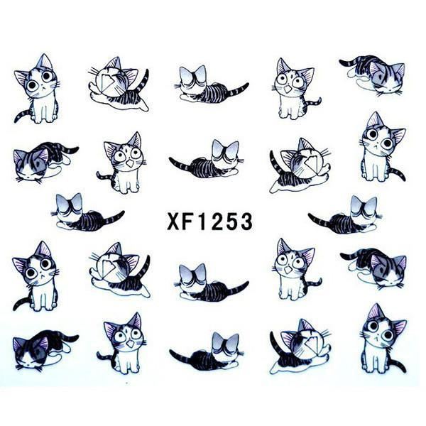 3d zwart grijze kat nail art stickers