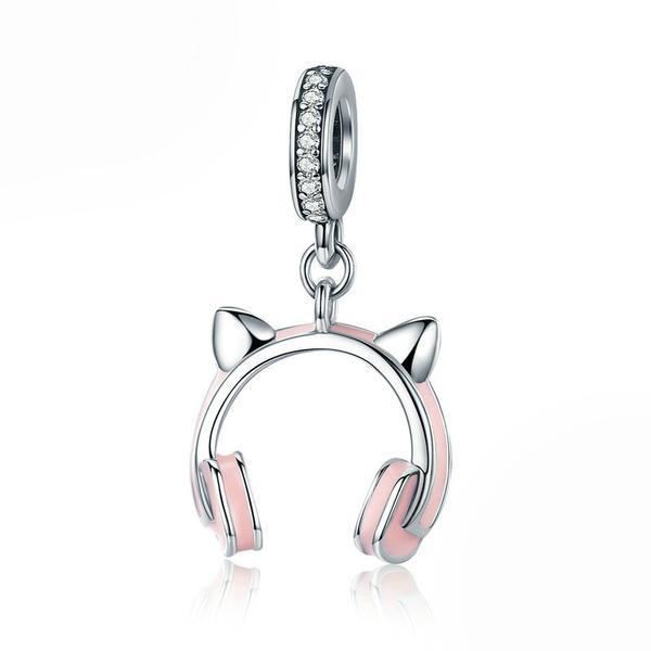 925 sterling zilveren kat oor oortelefoon bengelen hanger charme