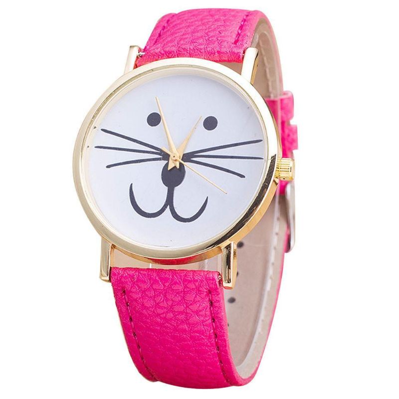 analoog leren horloge met kattengezichtspatroon