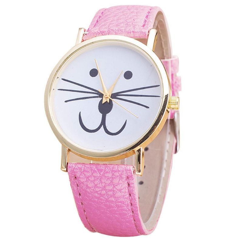 analoog leren horloge met kattengezichtspatroon