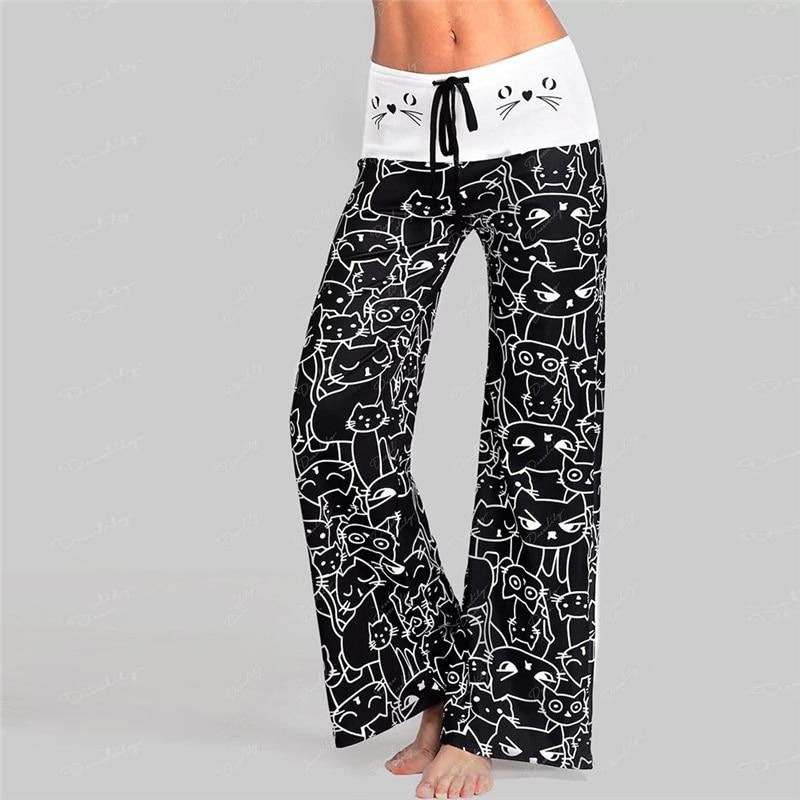 broek met trekkoord en kattenprint