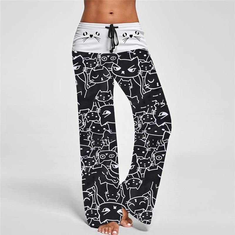 broek met trekkoord en kattenprint