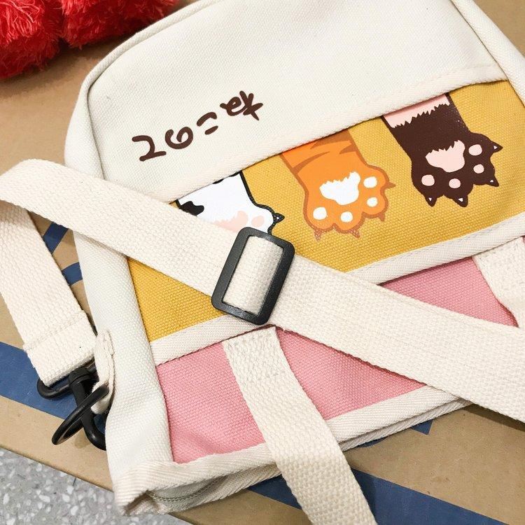 canvas crossbodytas met kat