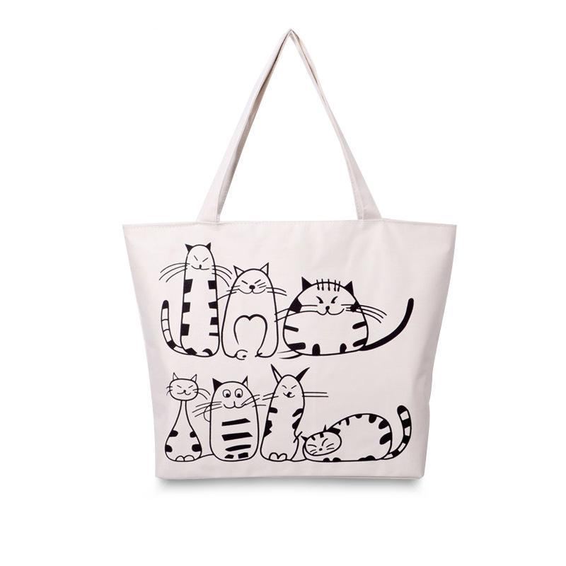 cartoon gedrukte katten vrouwen canvas tassen handtassen