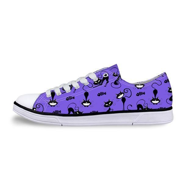 casual canvas damessneaker kat patroon in violette schoenen