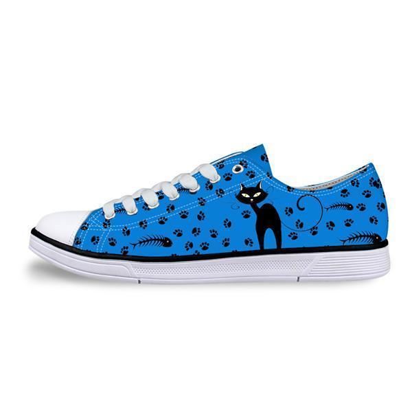 casual canvas damessneaker stijlvol kattenontwerp in blauwe schoenen