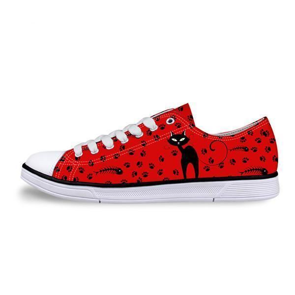 casual canvas damessneaker stijlvol kattenontwerp in rode schoenen