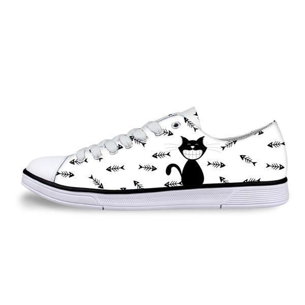 casual canvas vrouwen sneaker smiley kat ontwerp in witte schoenen