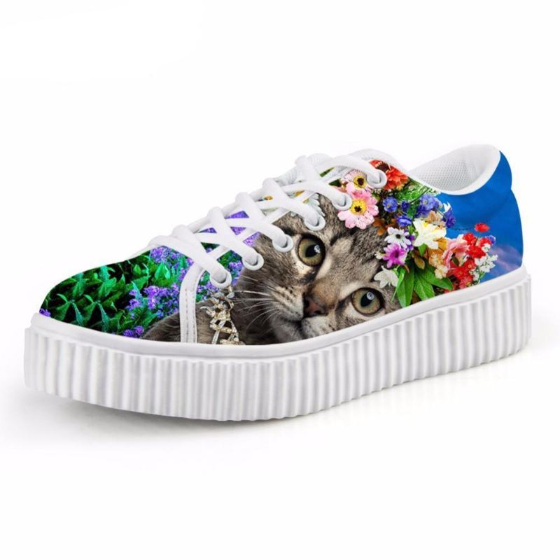 casual kat print platte platform veterschoenen