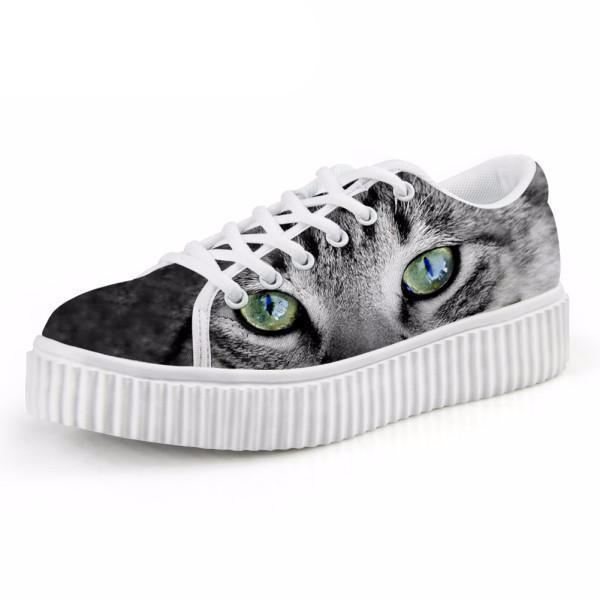 casual platte schoenen met platte ogen en kattenprint