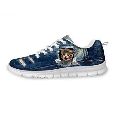 casual suprised cat print ademende platte veterschoenen