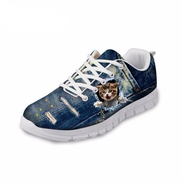 casual suprised cat print ademende platte veterschoenen