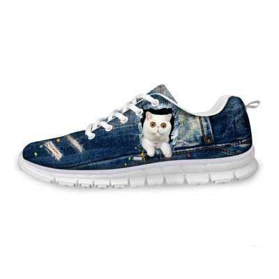 casual witte kat print ademende platte veterschoenen