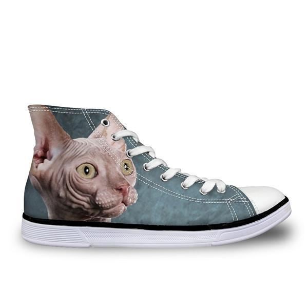 coole haarloze kat bedrukte hoge vintage schoenen