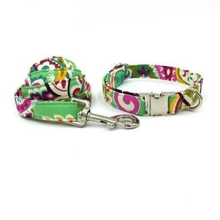 de groene bloemen mode huisdier set halsband en riem