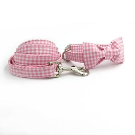 de roze modieuze huisdierenset met halsband en riem