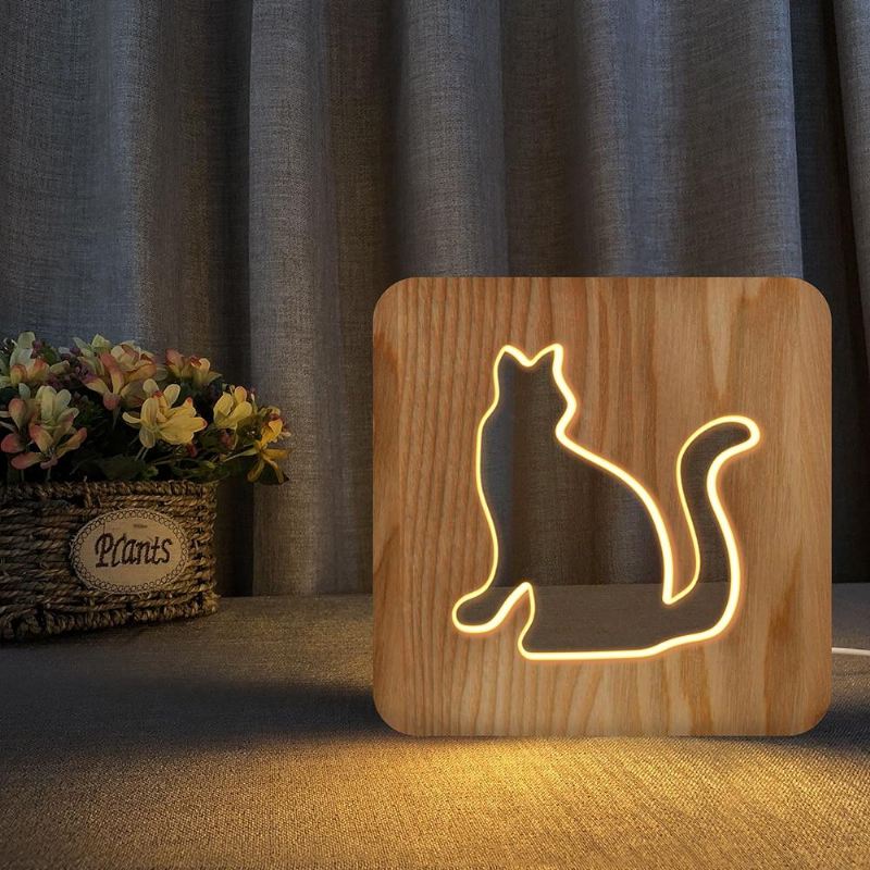 dier schattige 3d houten lamp