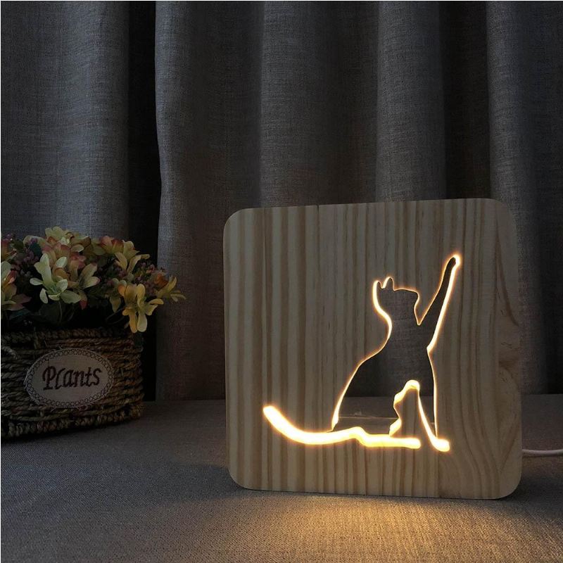 dier schattige 3d houten lamp