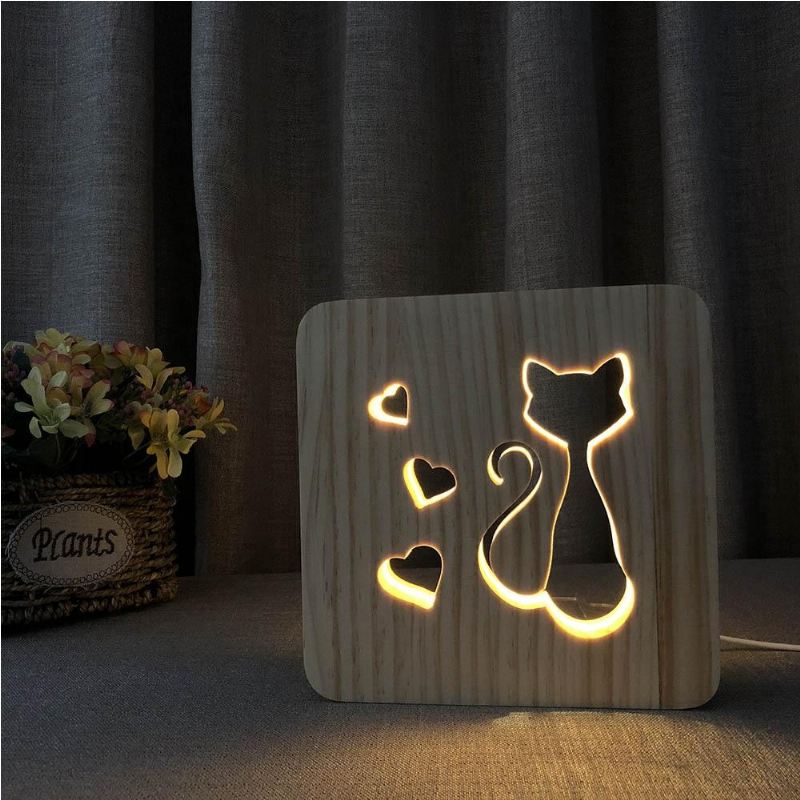 dier schattige 3d houten lamp