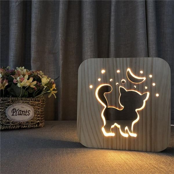 dier schattige 3d houten lamp