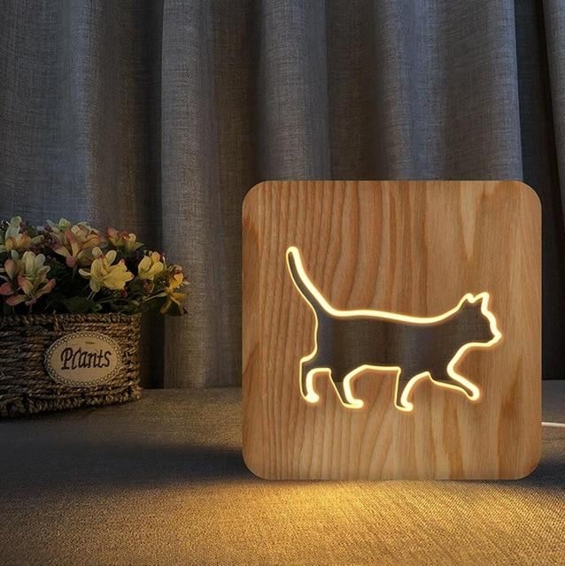 dier schattige 3d houten lamp