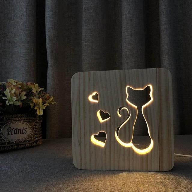 dier schattige 3d houten lamp
