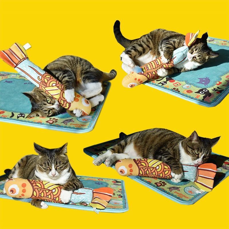 duurzaam canvas en kleurrijk klein viskussenspeelgoed met catmint-kattenkruidaccessoire