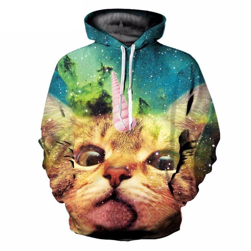 fantasie eenhoorn kat hoodie all over print galaxy sweatshirt unisex