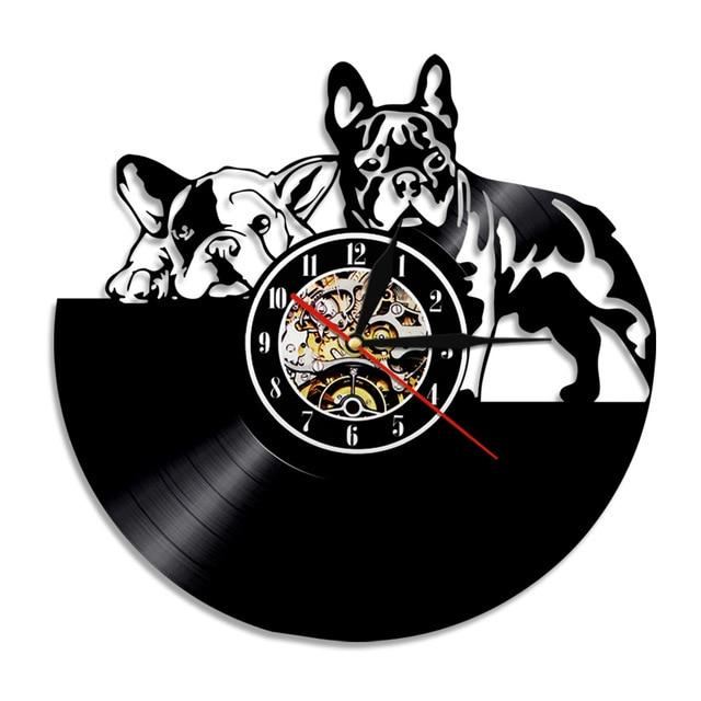 franse bulldog hond vinyl record wandklok