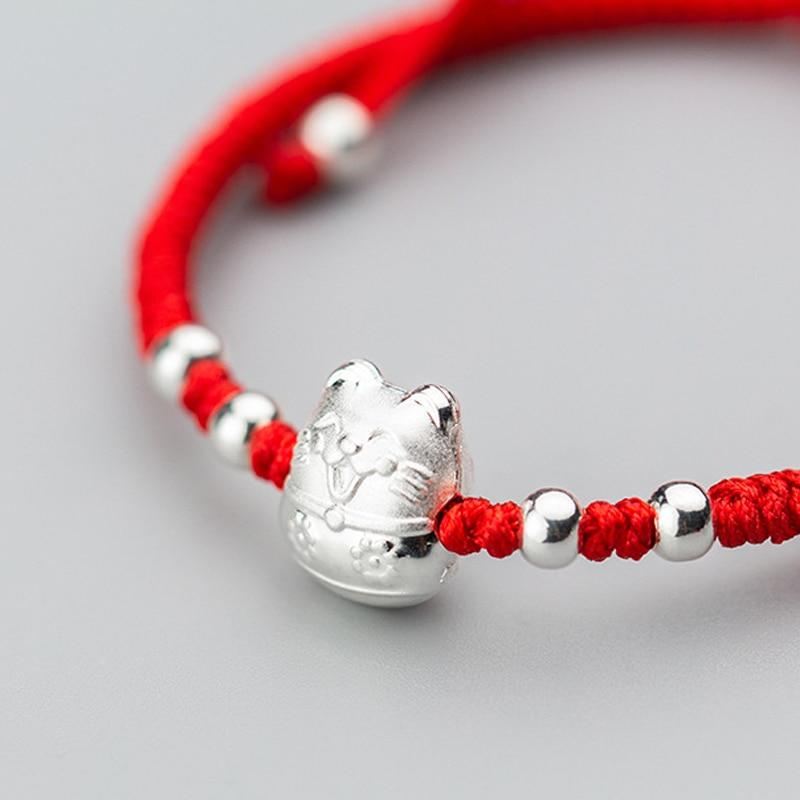 gelukskat kralen rood touw armband