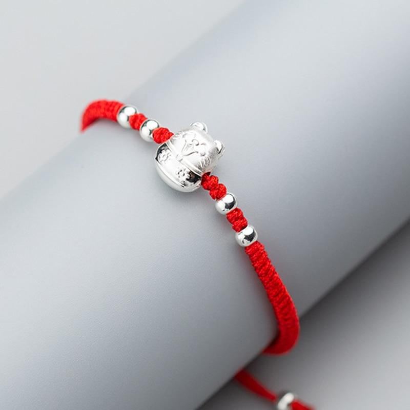 gelukskat kralen rood touw armband