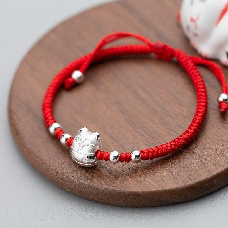 gelukskat kralen rood touw armband