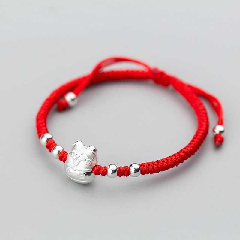 gelukskat kralen rood touw armband