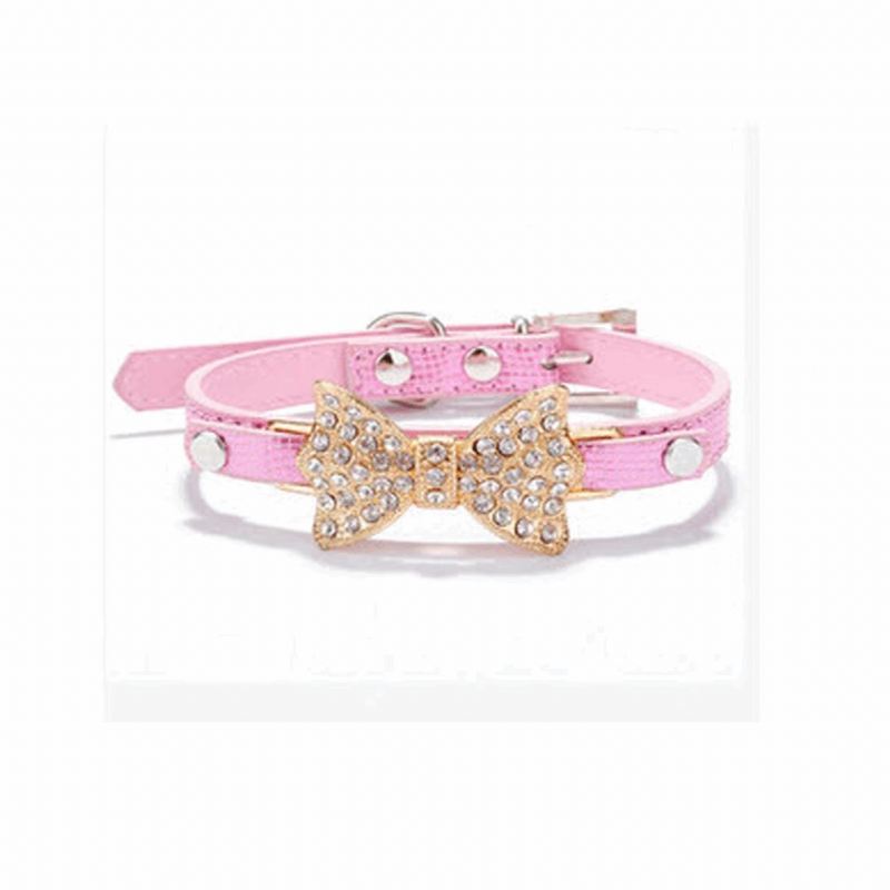 honden bling kristallen strik lederen halsband