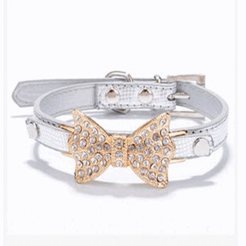 honden bling kristallen strik lederen halsband
