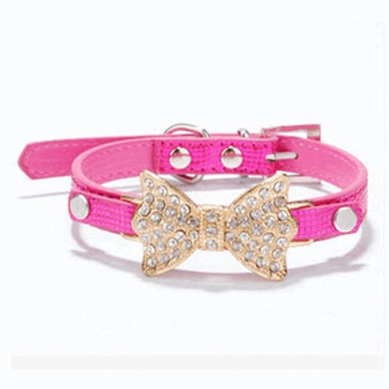 honden bling kristallen strik lederen halsband