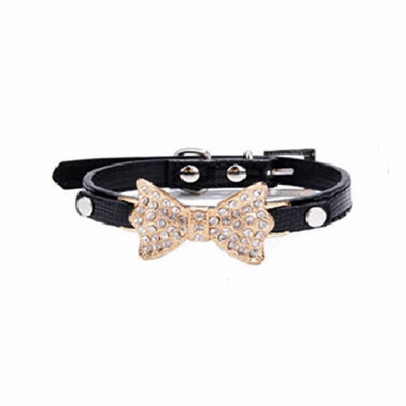 honden bling kristallen strik lederen halsband