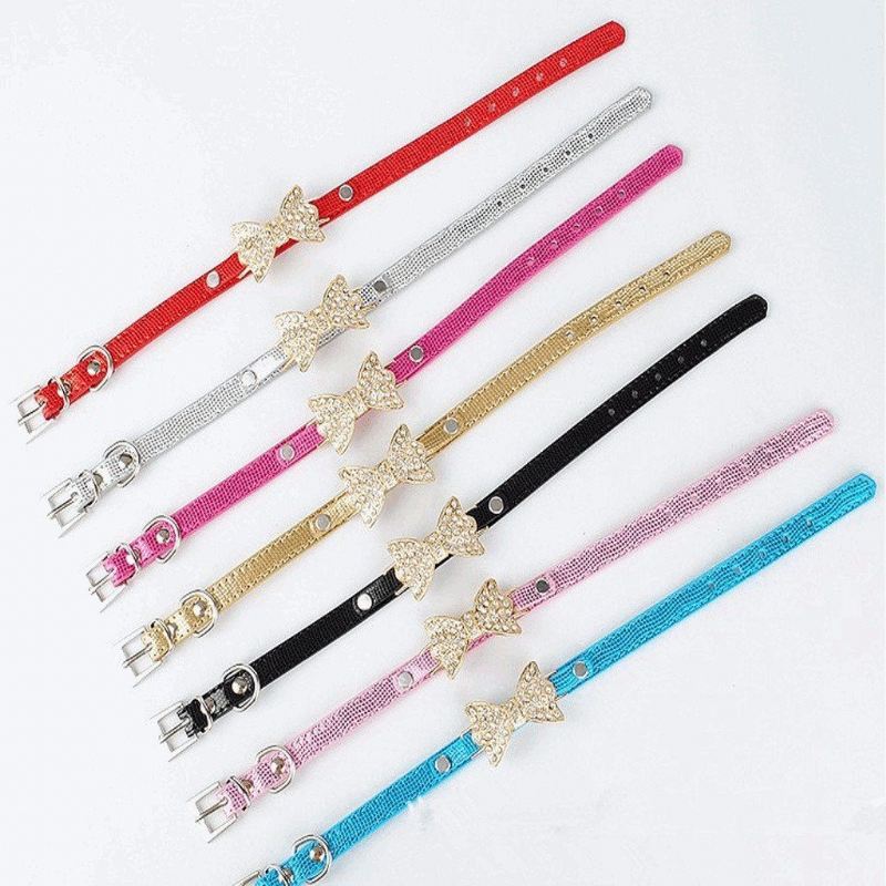 honden bling kristallen strik lederen halsband