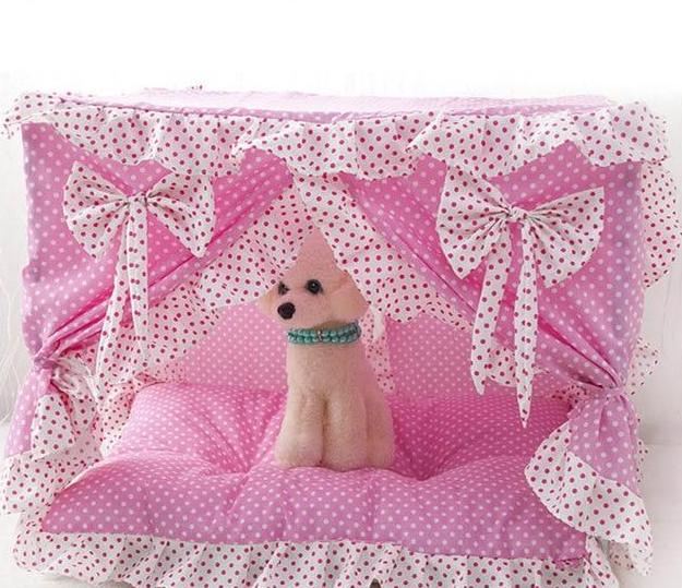 huisdier bed met gordijn