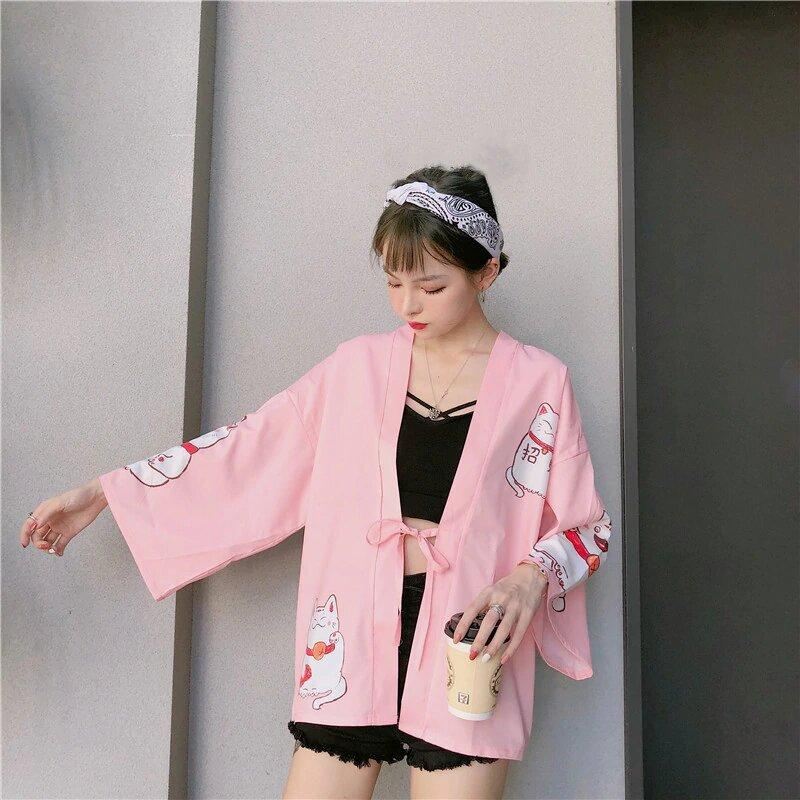 japanse kimono met kattenprint