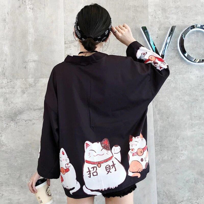 japanse kimono met kattenprint