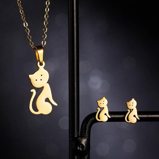 kat ketting oorbellen sieraden set