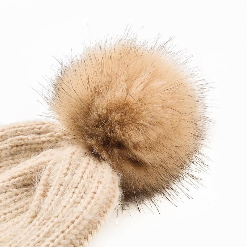 kinderen schattige kat vorm gebreide wintermuts met pompons