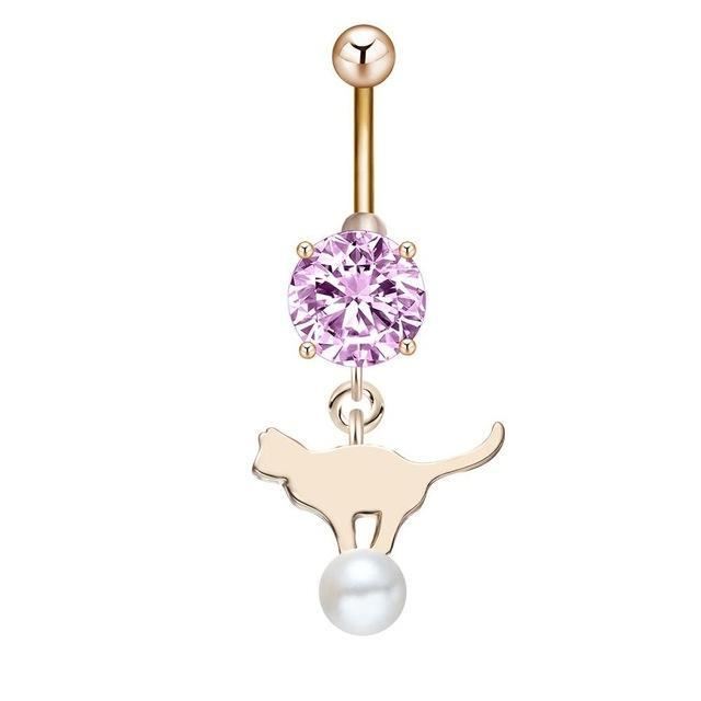 kristallen zirkoon kat met parel navel navel ring